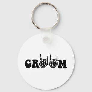 Groom Bride Skeleton Gothic Halloween Wedding Bach Key Ring