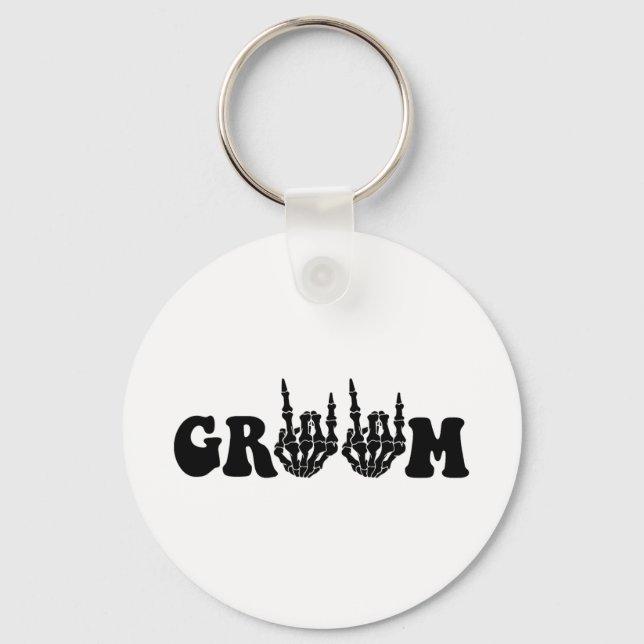 Groom Bride Skeleton Gothic Halloween Wedding Bach Key Ring (Front)