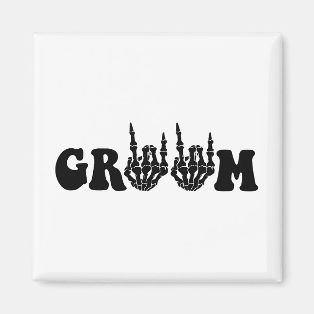 Groom Bride Skeleton Gothic Halloween Wedding Bach Magnet (Front)