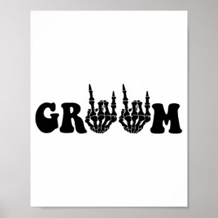 Groom Bride Skeleton Gothic Halloween Wedding Bach Poster
