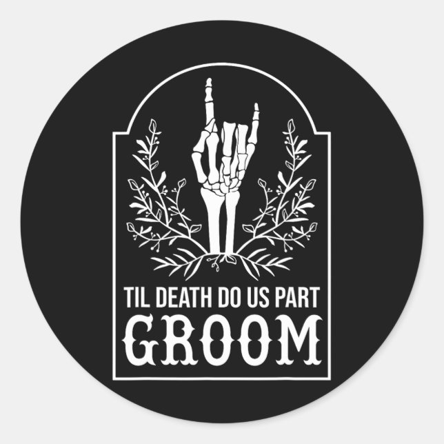 Groom Bride Skeleton Hand Couples Matching Wedding Classic Round Sticker (Front)