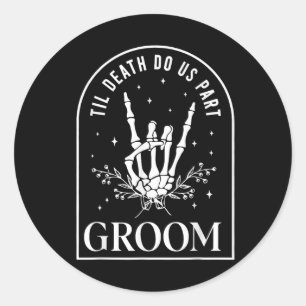 Groom Bride Skeleton Rock Hand Couples Wedding Hal Classic Round Sticker