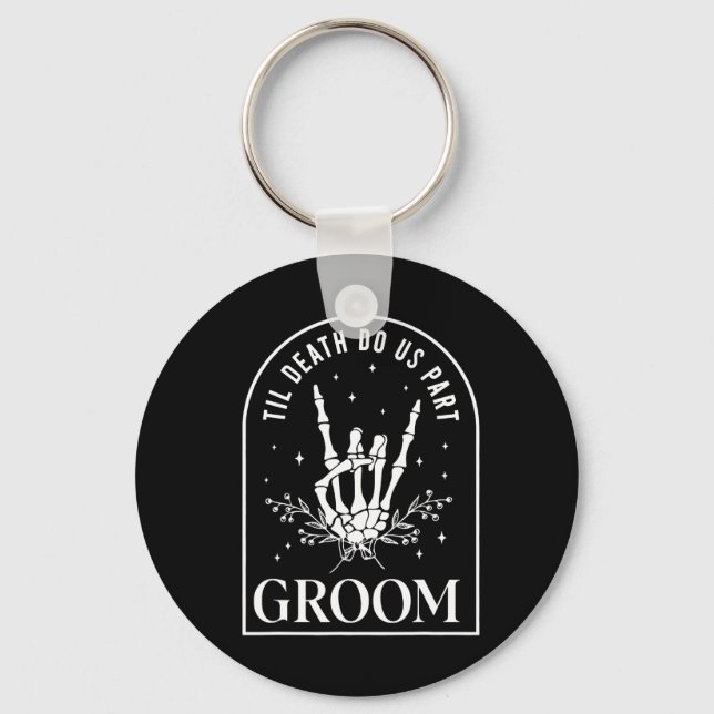 Groom Bride Skeleton Rock Hand Couples Wedding Hal Key Ring (Front)
