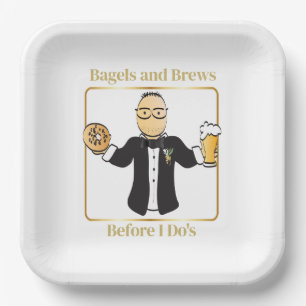 Groom Cartoon Funny Saying Bagel Wedding Brunch  Paper Plate