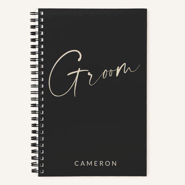 Groom | Chic Minimalist Personalised Black Notebook (Front)