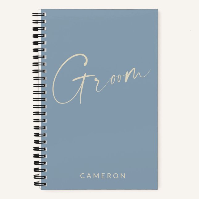 Groom | Chic Minimalist Personalised Dusty Blue Notebook (Front)