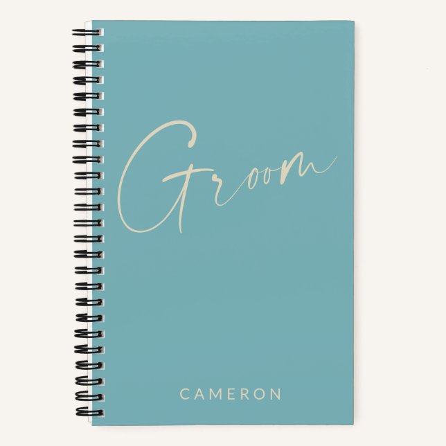 Groom | Chic Minimalist Personalised Teal Blue Notebook (Front)