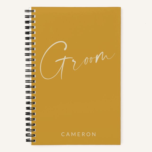 Groom | Chic Minimalist Yellow Personalised Notebook (Front)
