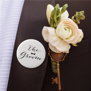 Groom Classic Script Bow Tie Wedding Bridal Party 6 Cm Round Badge