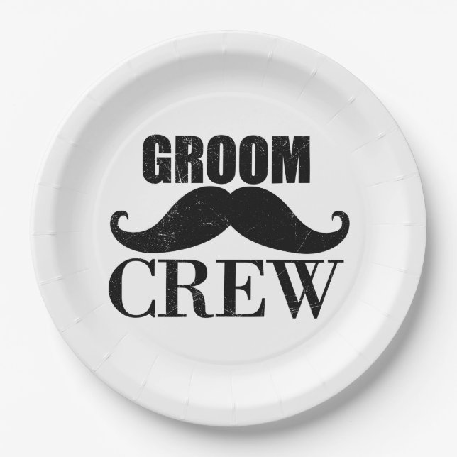 Groom Crew Bachelor Party Wedding Black Grunge Paper Plate (Front)