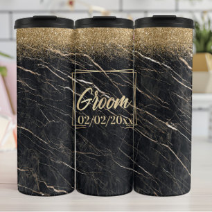 Groom Elegant: Golden Marble Celebration Thermal Tumbler