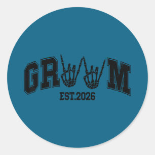 Groom est 2026 halloween valentine couples gothic classic round sticker