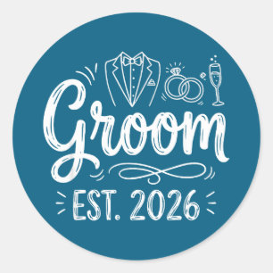 Groom est 2026 mr husband married wedding party  classic round sticker