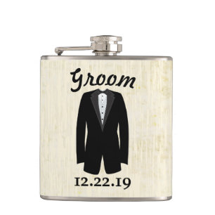 Groom Flask Tuxedo black Tie