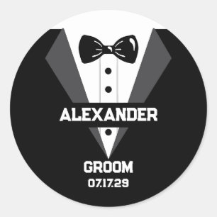 Groom Gift with Custom Name and Wedding Date Classic Round Sticker