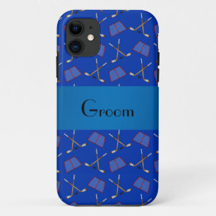 Groom gifts blue hockey pattern iPhone 11 case