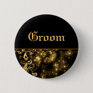 Groom gold black wedding bridal party 6 cm round badge
