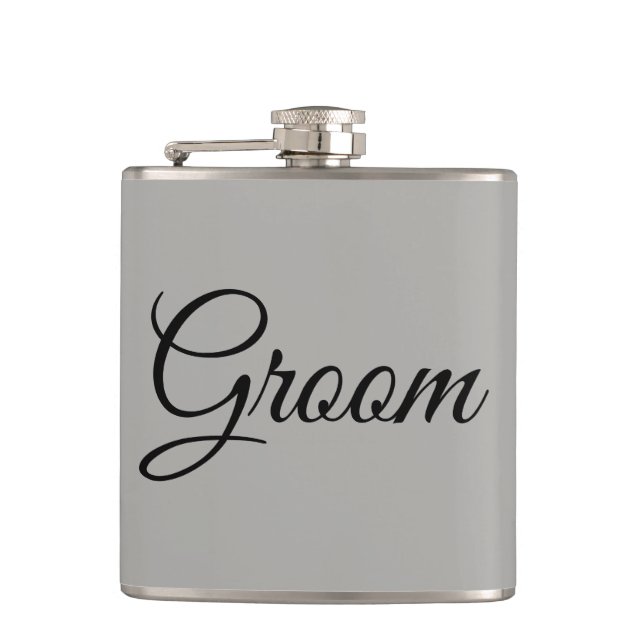 Groom Grey and Black Hip Flask (Front)