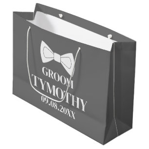 Groom Grey Elegant Modern Name Gifts Wedding Large Gift Bag