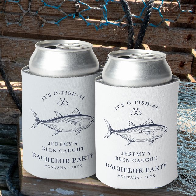 Groom Groomsman Modern Bachelor Party Fishing Trip Can Cooler (Creator Uploaded)