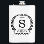 Groom Initial Hip Flask<br><div class="desc">This 8 oz. flask is perfect for the groom.  It is traditional yet modern.  It'd be great for a bachelor party or weekend.  Get one for everybody in the bridal party - they'll love it!  The title can easily be changed to best man,  groomsman,  usher,  etc.</div>