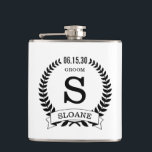 Groom Initial Hip Flask<br><div class="desc">This 6 oz. flask is perfect for the groom.  It is traditional yet modern.  It'd be great for a bachelor party or weekend.  Get one for everybody in the bridal party - they'll love them!   The title can easily be changed to best man,  groomsman,  usher,  etc.</div>