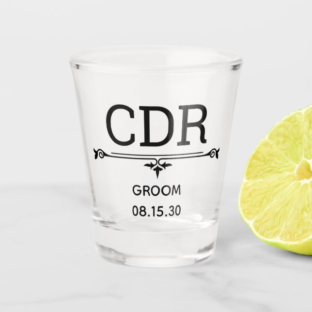 Groom Initials Shot Glass (Front)