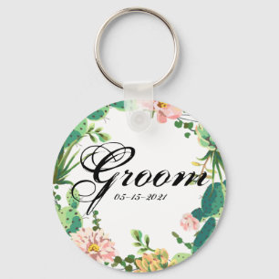Groom Key Chain Bohemian Cactus Succulents Dessert