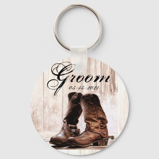 Groom Key Chain boots country rustic western wear (Front)