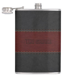 Groom Masculine Red & Black Leather Texture Hip Flask