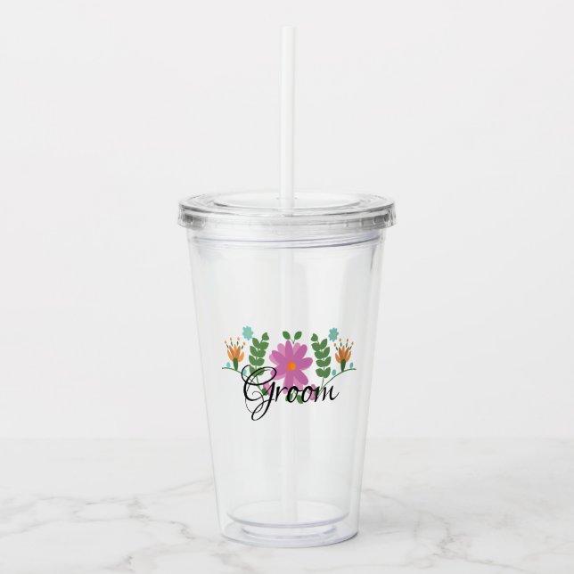 Groom Mexican Folk Floral Monogram Acrylic Tumbler (Front)