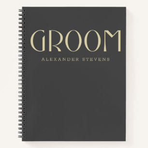Groom Modern Black Gold Typography Name Wedding Notebook