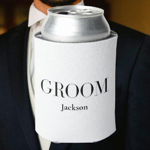Groom Modern / Personalised Wedding Names Date Can Cooler
