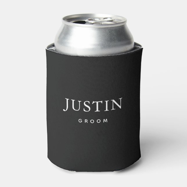 Groom Modern Simple Black and White Classic Can Cooler (Can Front)