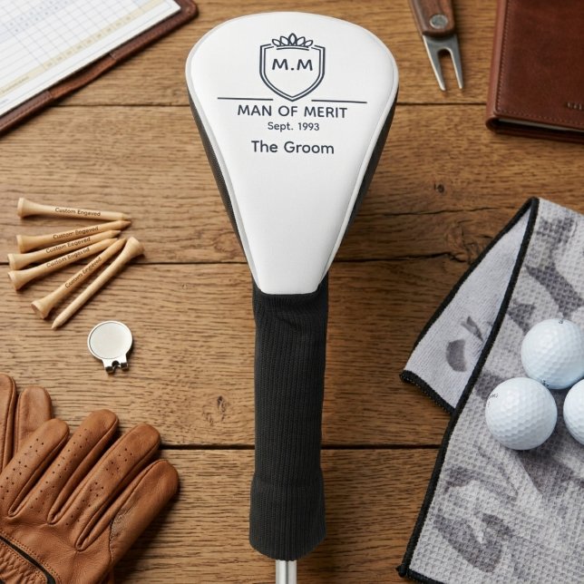 Groom Monogram Initials Name Man Of Merit Golf Head Cover (Groom golf head cover.)