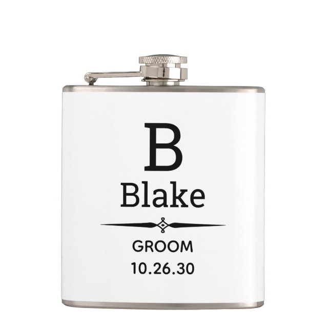 Groom Monogrammed Flask (Front)