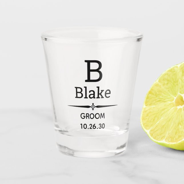 Groom Monogrammed Shot Glass (Front)