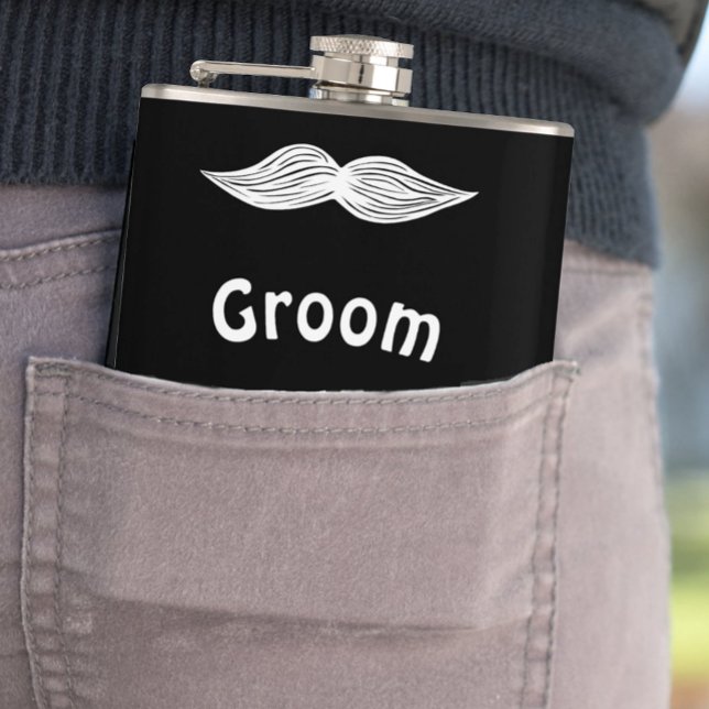 Groom Moustache Hipster Wedding Hip Flask (Creator Uploaded)