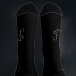 Groom name script personalised black wedding socks<br><div class="desc">Elegant modern simple black and white groom socks personalised with his name in trendy signature style calligraphy script.</div>