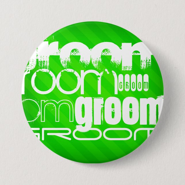 Groom; Neon Green Stripes 7.5 Cm Round Badge (Front)