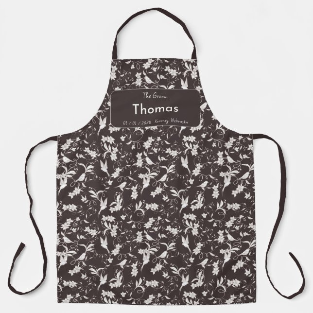 Groom on dark floral pattern Wedding Party Apron (Front)