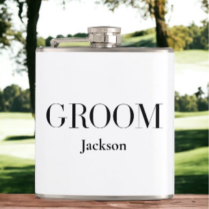 Groom Personalised White Black Modern Simple Hip Flask