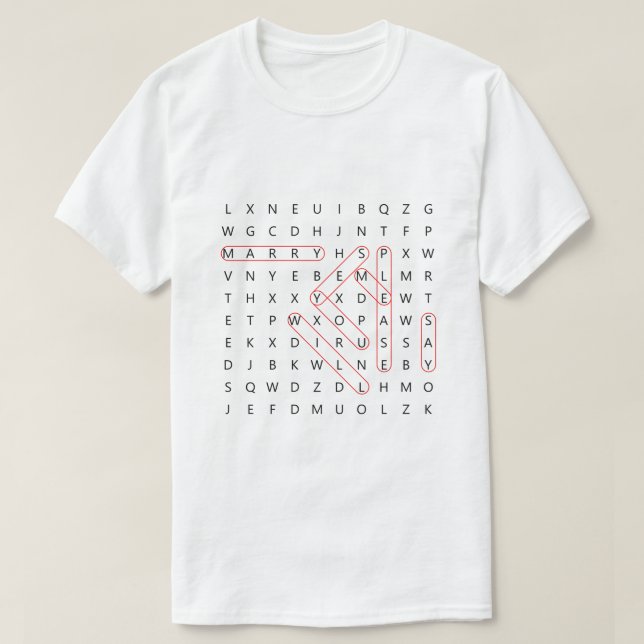 Groom Proposal Engagement Word Search Marry Me T-S T-Shirt (Design Front)