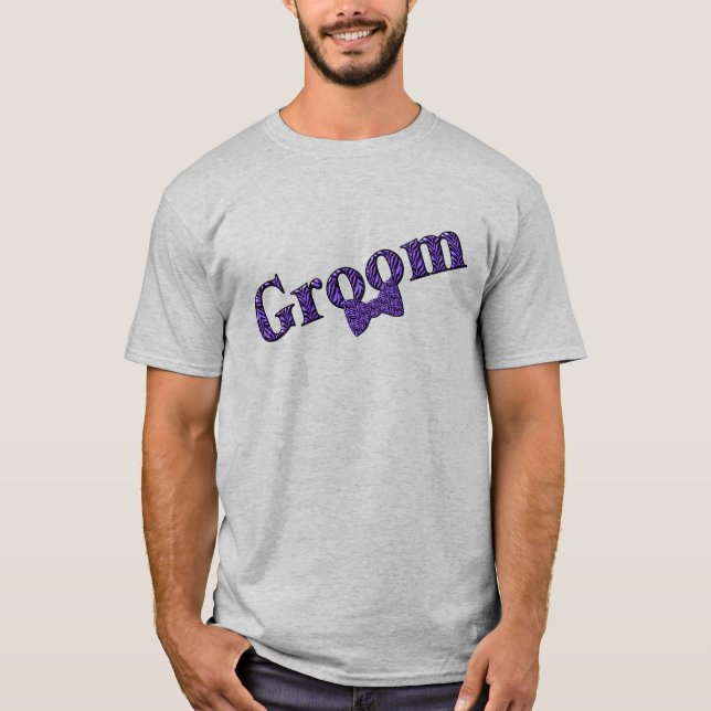 Groom Purple Zebra Print Wedding Party T-Shirt (Front)