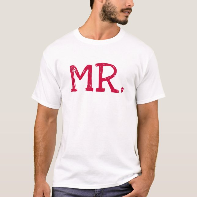 Groom Red Text Mr. T-Shirt (Front)