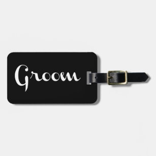 Groom Retro Script White on Black Luggage Tag
