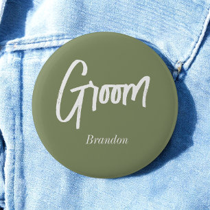 Groom Sage Green White Wedding Button