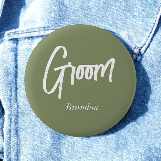 Groom Sage Green White Wedding Button (Creator Uploaded)