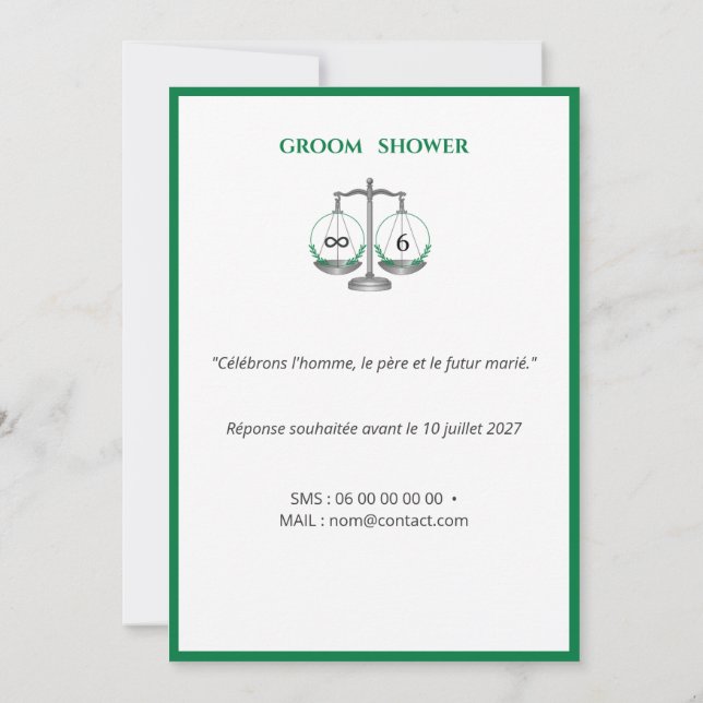 Groom Shower - Emerald Green and Anthracite Gray Invitation (Back)