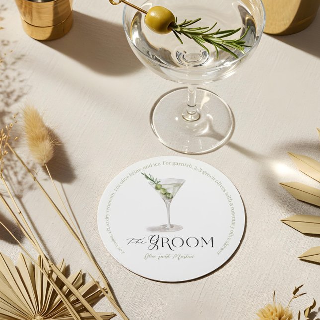 Groom Signature Cocktail Watercolor Wedding Drink Round Paper Coaster (Groom Signature Cocktail Watercolor Wedding Drink Round Paper Coaster)
